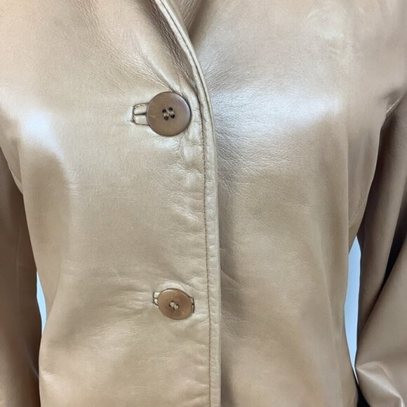 DANIER LEATHER MIDI LENGTH TAN COAT 12 - Picture 4 of 13